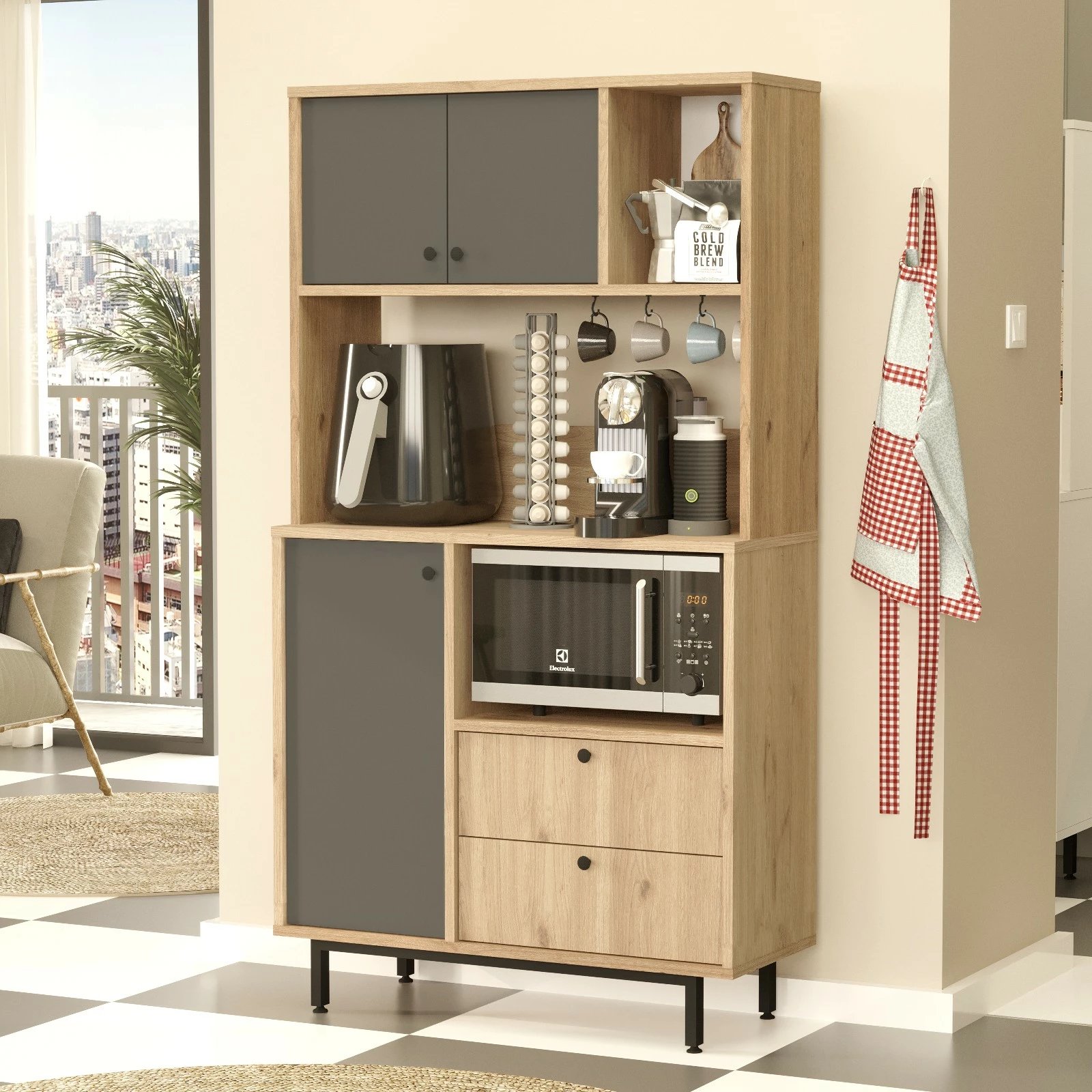 Dollap multifunksional Hanah Home, RE3-SA, ngjyrë lis dhe antracit