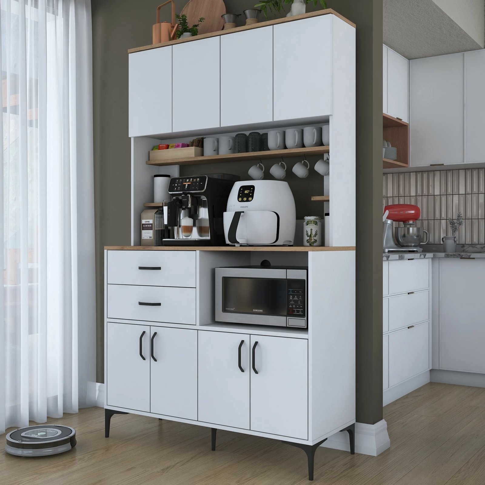 Dollap multifunksional, ngjyrë arre dhe e bardhë, Skye Decor JE208 - 3900