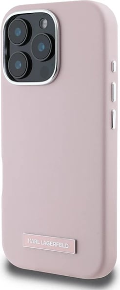 Mbështjellës Karl Lagerfeld FW Metal Plate MagSafe për iPhone 16 Pro, Rozë