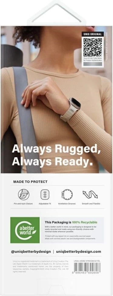 Rrip gome për Apple Watch UNIQ Stride De Rubber, 44/45/46/49mm, Bezhë
