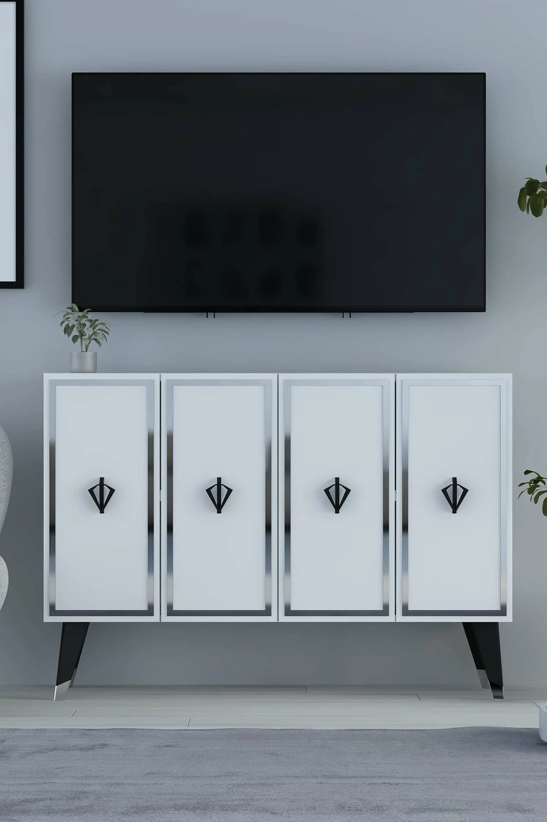 Konsol Skye Decor, e bardhë, e zezë, argjend, 8178KM-32