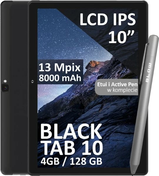Tablet Blow BlackTAB10, 10", 4GB RAM, 128GB, LTE, Android 13, E zezë, me Active Pen dhe etui