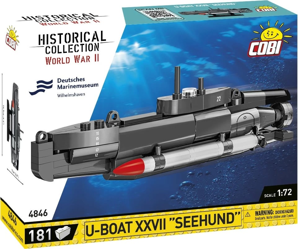 Set blloqesh Cobi Klocki U-Boat XXVII Seehund, 181 pjesë, plastikë, gri/zezë