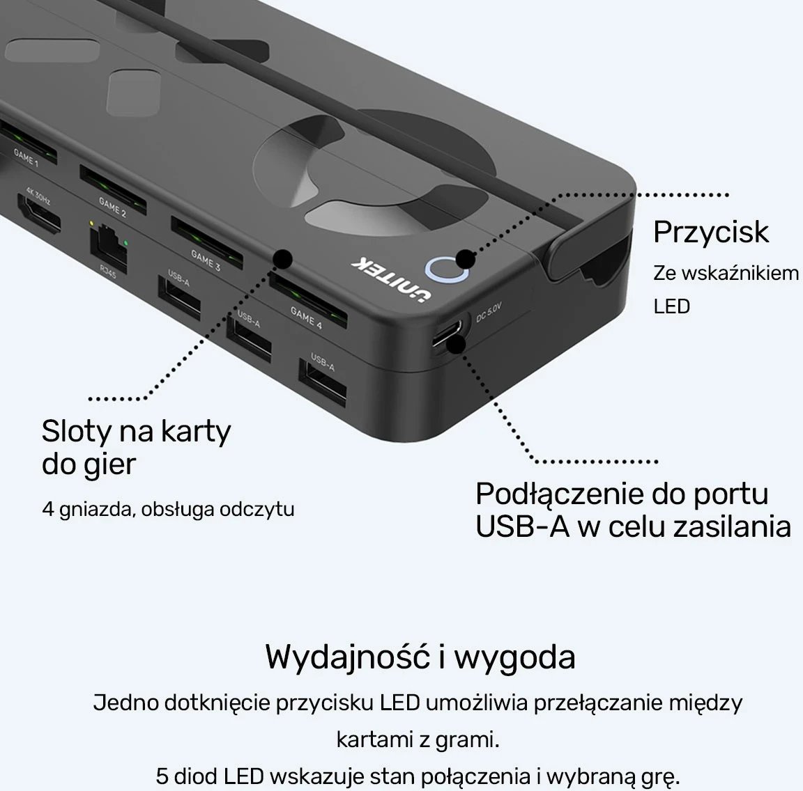 Stacioni i dokimit për Nintendo Switch Unitek, 100W 4K, i zi Stacioni i dokimit për Nintendo Switch Unitek, 100W 4K, i zi
