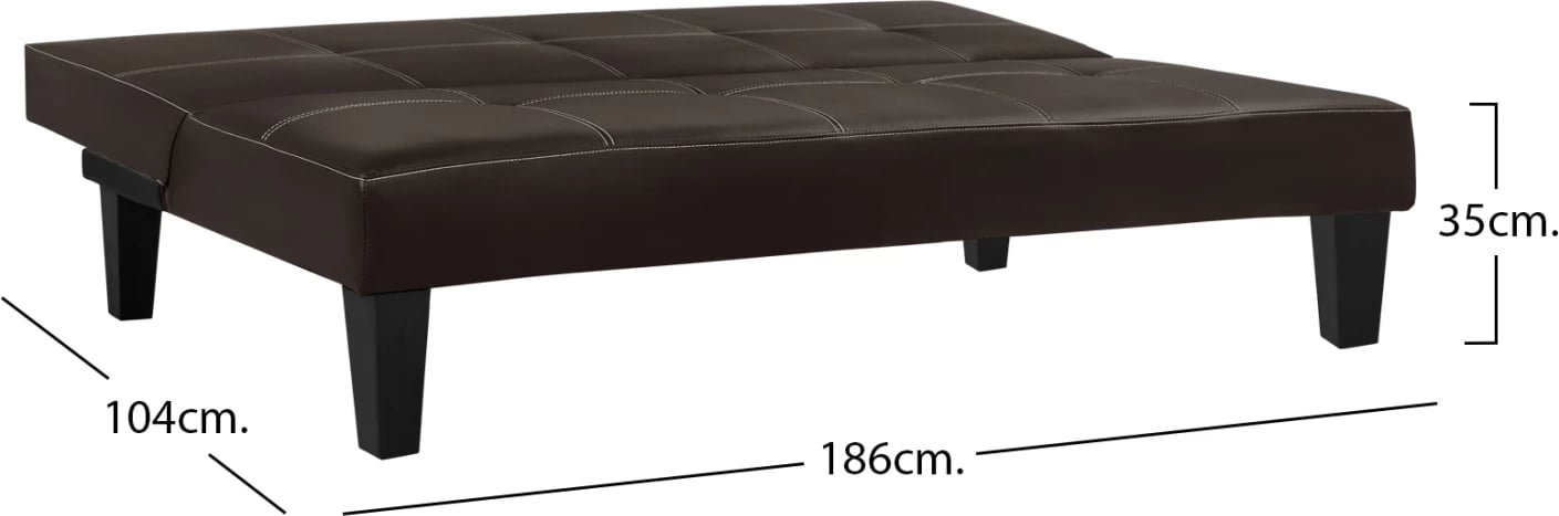 Divan/shtrat 3 vendësh, lëkurë PU ngjyrë kafe, FH3002.04, 186x90x82