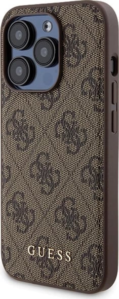 Mbështjellës Guess 4G Metal Logo me powerbank MagSafe 5000mAh për iPhone 15 Pro Max, Kafe, Set
