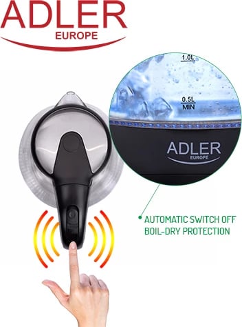 Çajnik elektrik xhami, Adler AD 1224, 1.5 L, 2200W, ndriçim LED, i zi