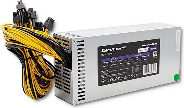 Burimi i Energjisë Qoltec 50349 PCI-E 1800W, 80 Plus Platinum për Lojëra dhe Miniera