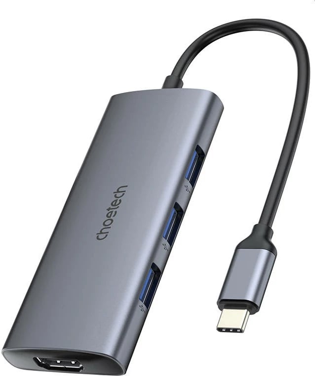 Adapter Choetech HUB-M19 7-në-1, USB-C, HDMI, USB 3.0, Gri