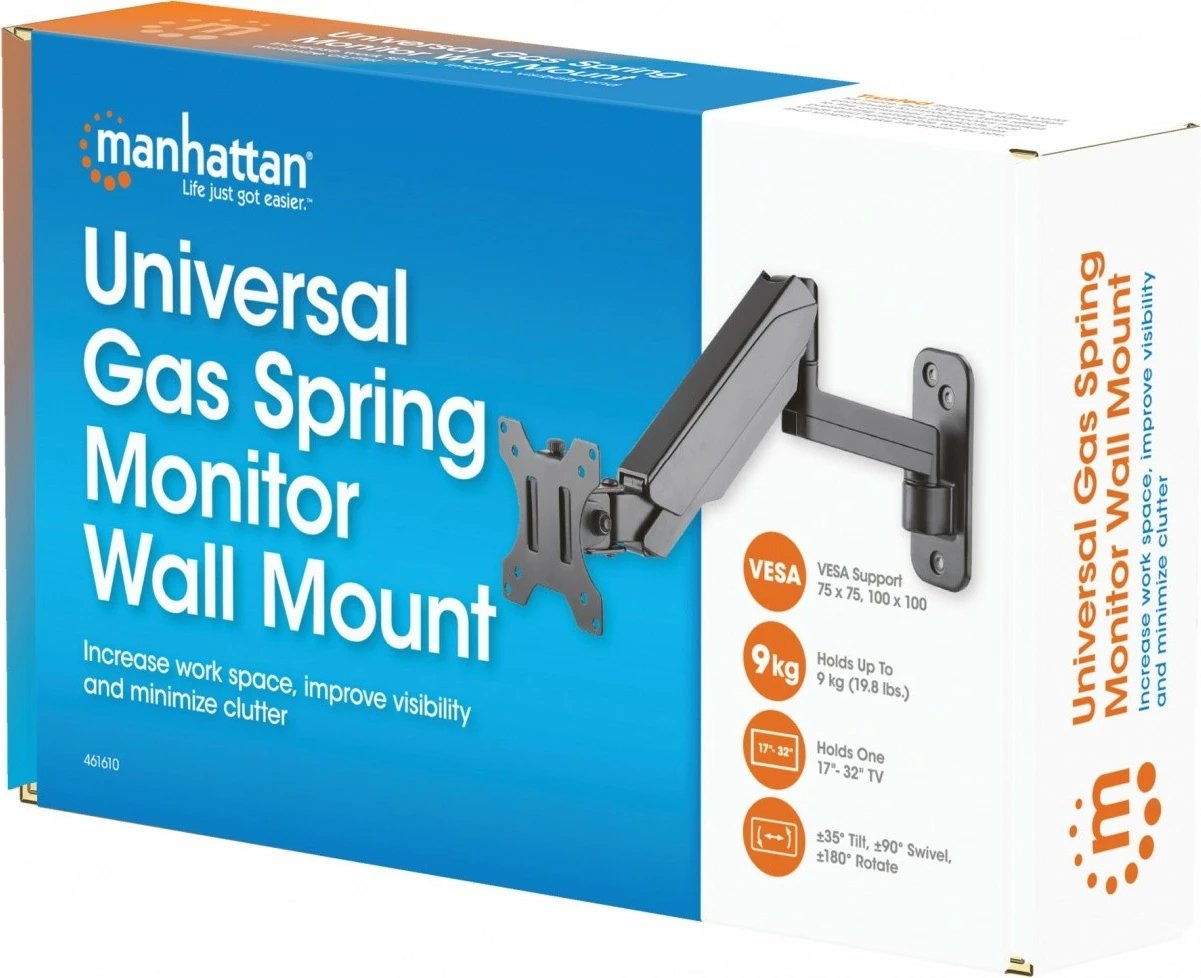 Mbajtëse muri për TV/monitor Manhattan 461610, 17-32 inç, gas spring, e zezë Mbajtëse muri për TV/monitor Manhattan 461610, 17-32 inç, gas spring, e zezë