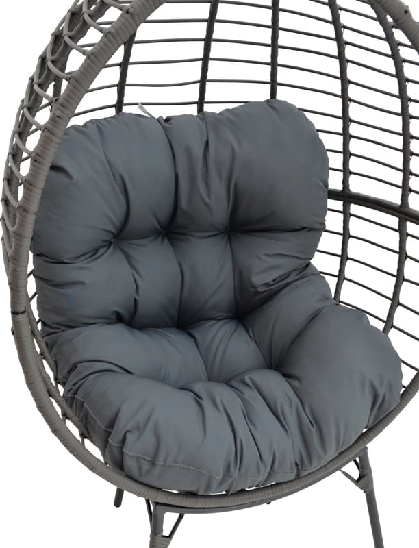 Karrige Nestie, bastun, ngjyrë gri, këmbë metalike, jastëk gri, 102x80x155cm