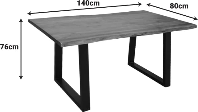 Tavolinë Miles, dru akacie masiv, trashësi 3.7-4cm, ngjyrë arre, këmbë metalike të zeza, 140x80x76cm