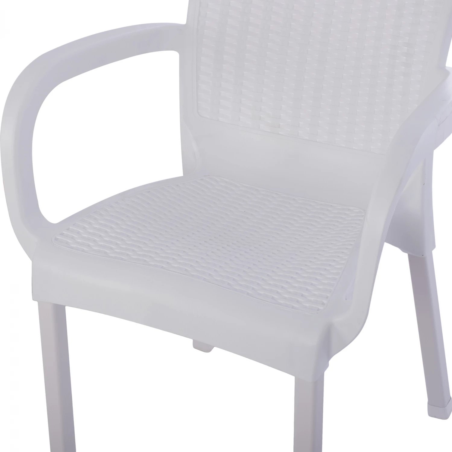 Karrige e bardhë polipropileni rattan, këmbë alumini, FH5591.01, 60x60x82 cm