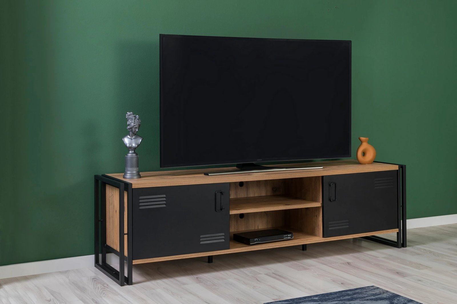 Set mobiljesh për dhomë dite, ngjyrë pishë Atlantike dhe e zezë, Cosmo Takım 22