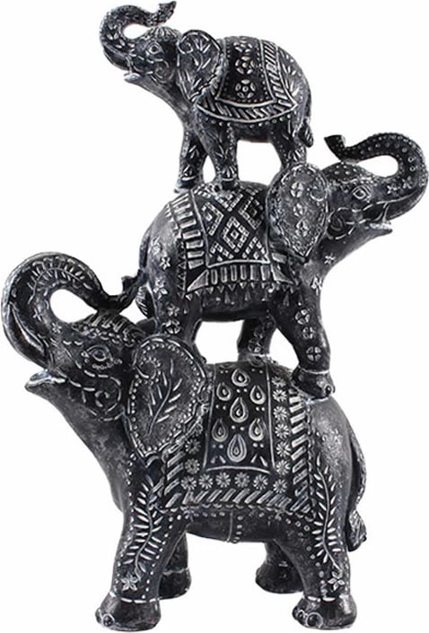 Dekor elefantësh IRAMBA, 3 copë, polirezine, ngjyrë e zezë dhe e bardhë, 23x10x32cm