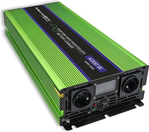 Konvertues voltazhi Qoltec Monolith 51943, 2000W/4000W, 12V në 230V, Pure Sinus, LCD, Jeshile
