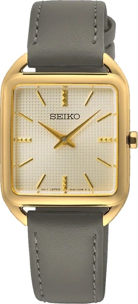 Orë dore SEIKO SWR090P1, unisex, e artë me rrip gri