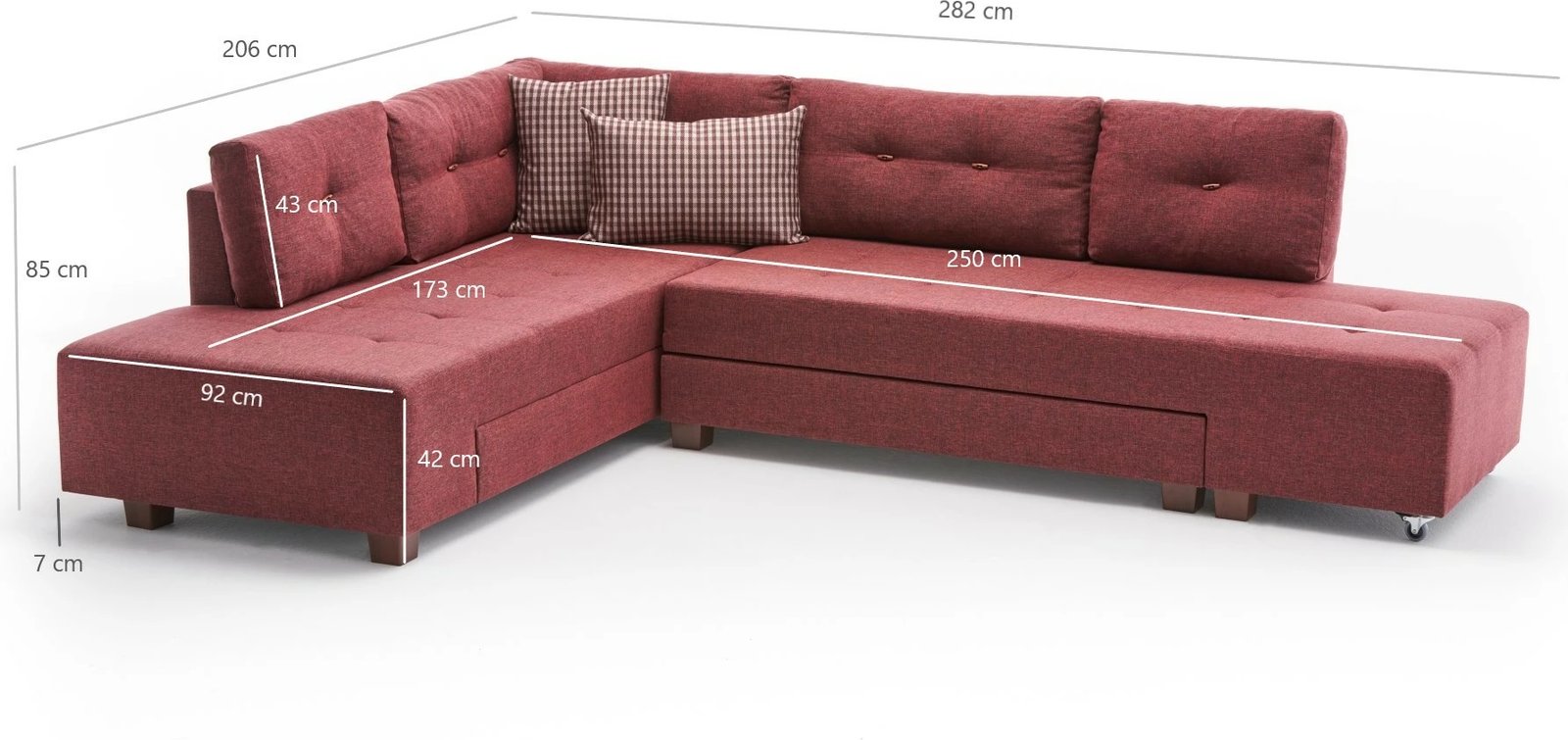 Kënd-sofë krevati, ngjyrë e kuqe e thellë (claret red), Atelier del Sofa, kënd majtas