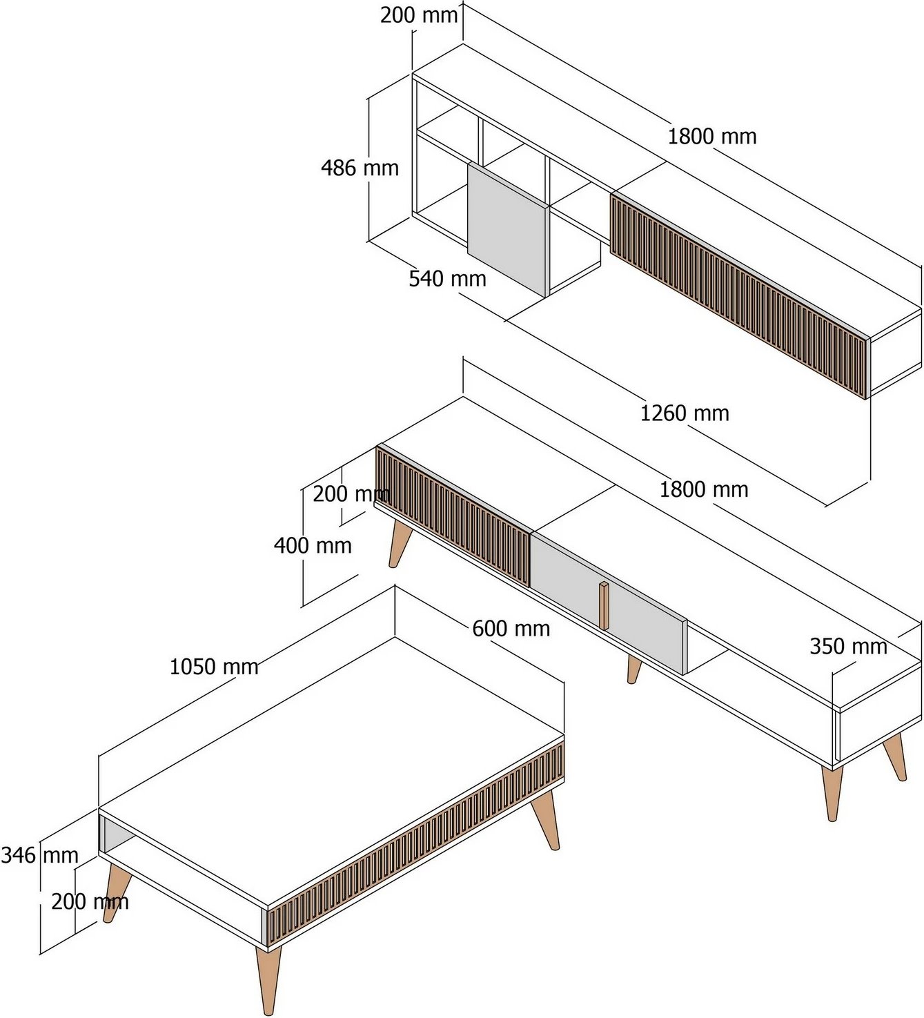 Set mobiljesh për dhomë dite, Hanah Home, Milan Set 482, ngjyrë arrë dhe krem