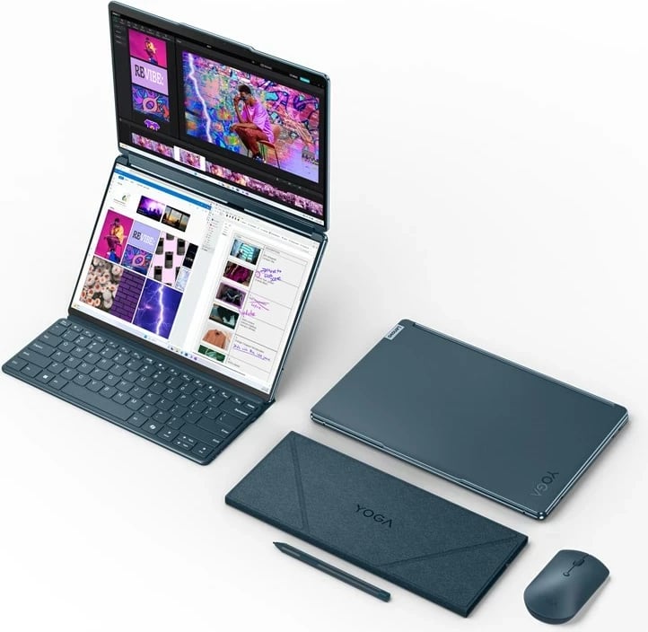 Kompjuter hibrid Lenovo Yoga Book 9 13IMU9, Intel Core Ultra 7 155U, 32 GB RAM, 512 GB SSD, 13.3" 2.8K Touch, Teal + tastierë & maus