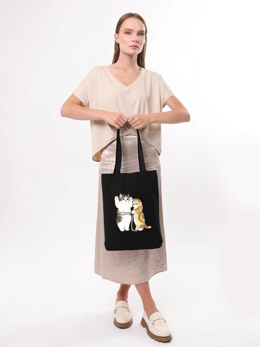 Qese tote Zoozie Bags, e zezë, 35x40x8cm, me mace