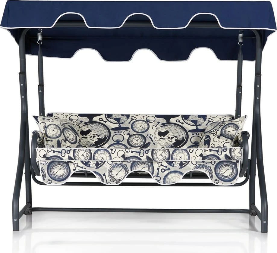 Karrige lëkundëse treshe për kopsht, ngjyrë kaltër e errët, krem, e zezë, Ruta 7