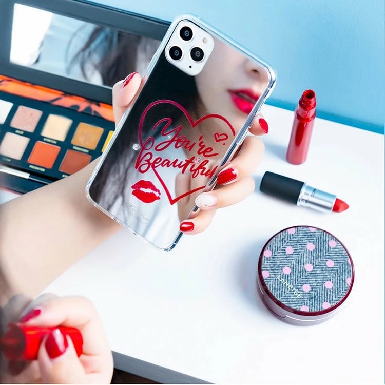 Mbështjellës Kingxbar Angel me pasqyrë dhe kristale Swarovski për iPhone 11 Pro Max, Transparent/Kuq Mbështjellës Kingxbar Angel me pasqyrë dhe kristale Swarovski për iPhone 11 Pro Max, Transparent/Kuq