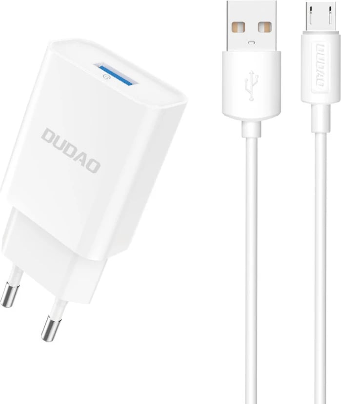 Karikues muri Dudao A4EU me USB-A 2.1A, me kabllo USB-A në micro USB, Bardhë