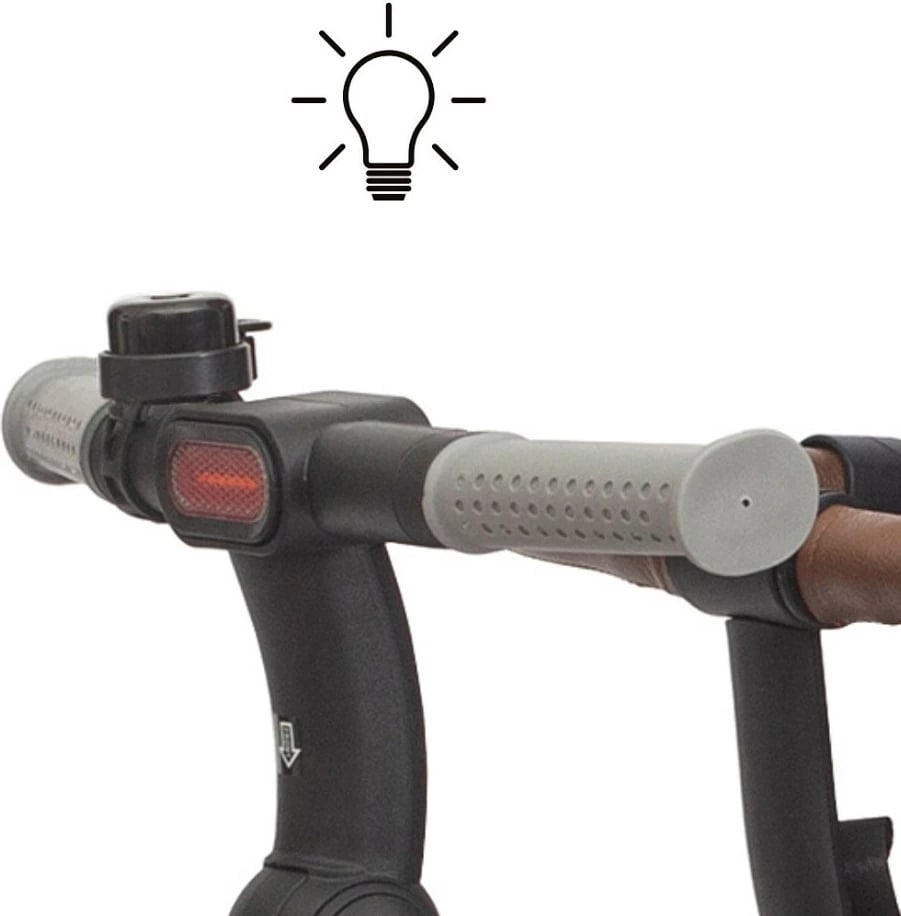 tricikletë për fëmijë, Milly Mally Twinkle, sedilje rrotulluese 180°, timon prindëror i rregullueshëm, dritë LED, kornizë çeliku, gri