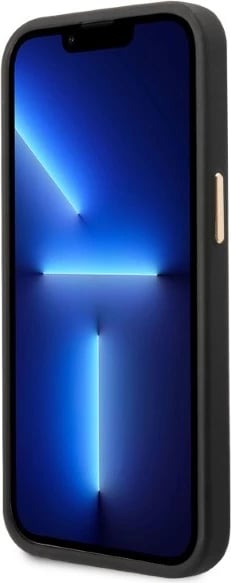 Mbështjellës Guess Peony Logo Plate për iPhone 13/13 Pro 6.1", MagSafe, i zi