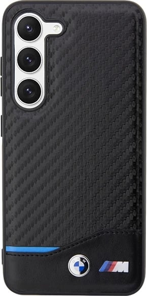 Mbështjellës BMW Leather Carbon për Samsung Galaxy S23+, i zi