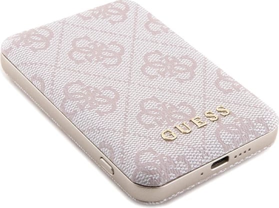 Mbështjellës Guess 4G Metal Logo me powerbank MagSafe 5000mAh për iPhone 15, Rozë, Set