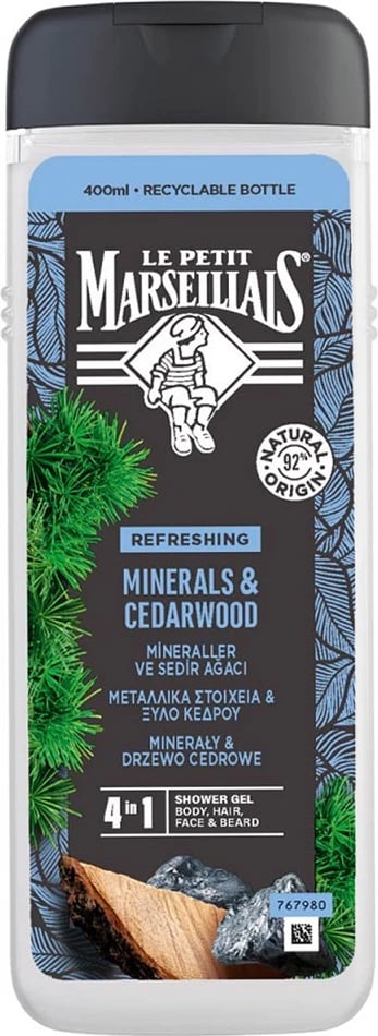 Xhel dushi 4-në-1 për burra Le Petit Marseillais Minerals & Cedarwood 400ml