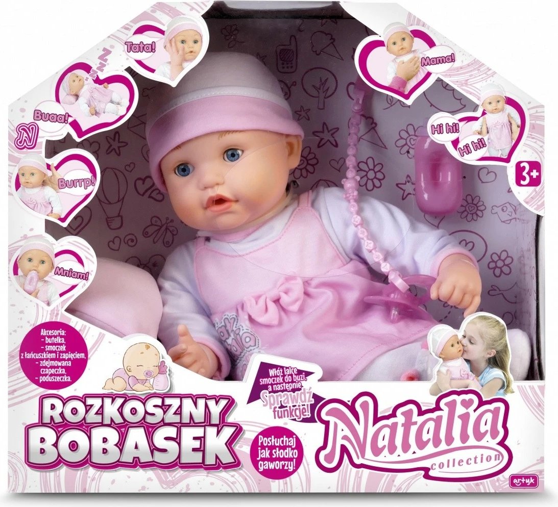 Kukull interaktive Artyk Natalia Rozkoszny Baby Doll, 40 cm, me aksesorë, Rozë