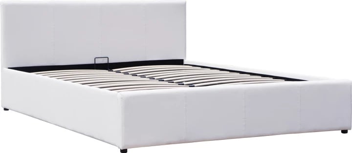 Krevat Dellia me hapësirë magazinimi, lëkurë artificiale e bardhë, 150x200cm