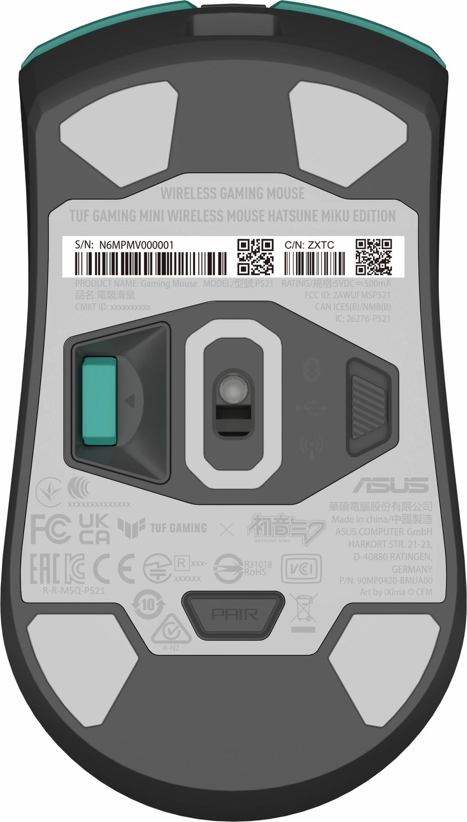 Maus wireless ASUS TUF Gaming Mini Hatsune Miku Edition, gaming, turkuaz/rozë