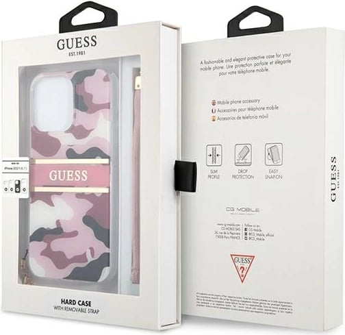 Mbështjellës Guess GUHCP13XKCABPI për iPhone 13 Pro Max 6.7", Camo Strap, Rozë