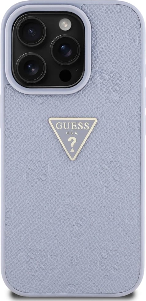 Mbështjellës Guess Hot Stamp 4G Pattern Triangle Metal Logo për iPhone 16 Pro, Vjollcë Mbështjellës Guess Hot Stamp 4G Pattern Triangle Metal Logo për iPhone 16 Pro, Vjollcë