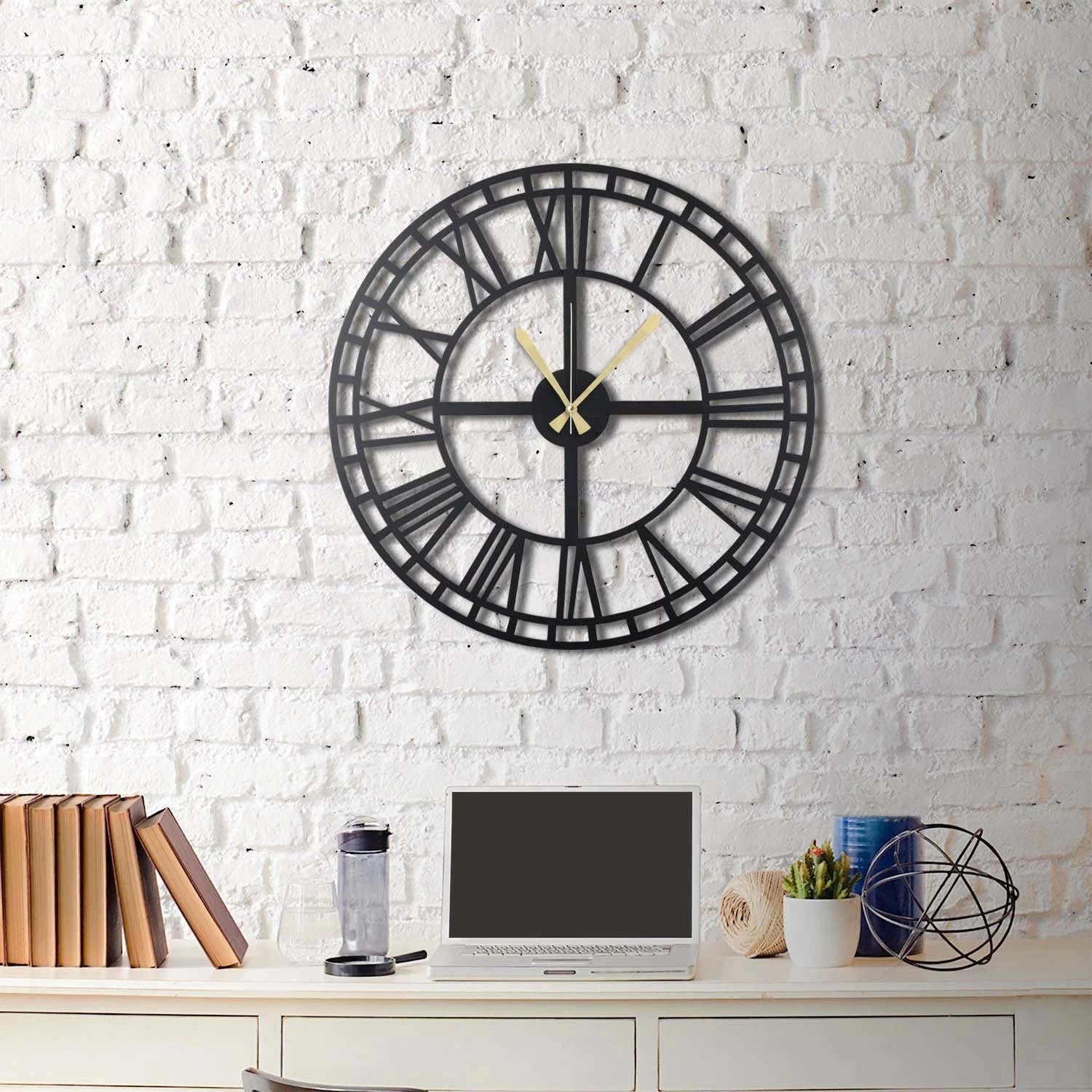 Orë muri dekorative prej metali, Wallity, WATCH-038, e zezë, 70x70cm