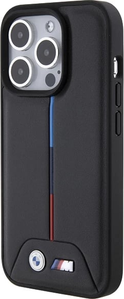 Mbështjellës BMW Quilted Tricolor për iPhone 15 Pro, i zi