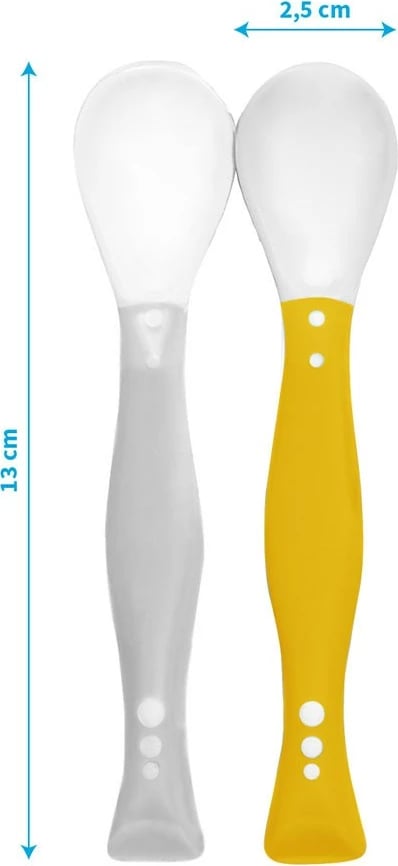 lugë bebe fleksibile me memorie forme, Baby Ono, 2 copë, 3m+, gri/verdhë