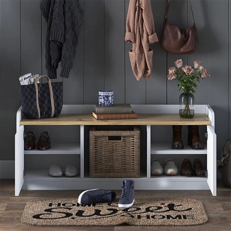 Stol për këpucë Arthur I 8 palë, bardhë-arrë, 120x40x45cm