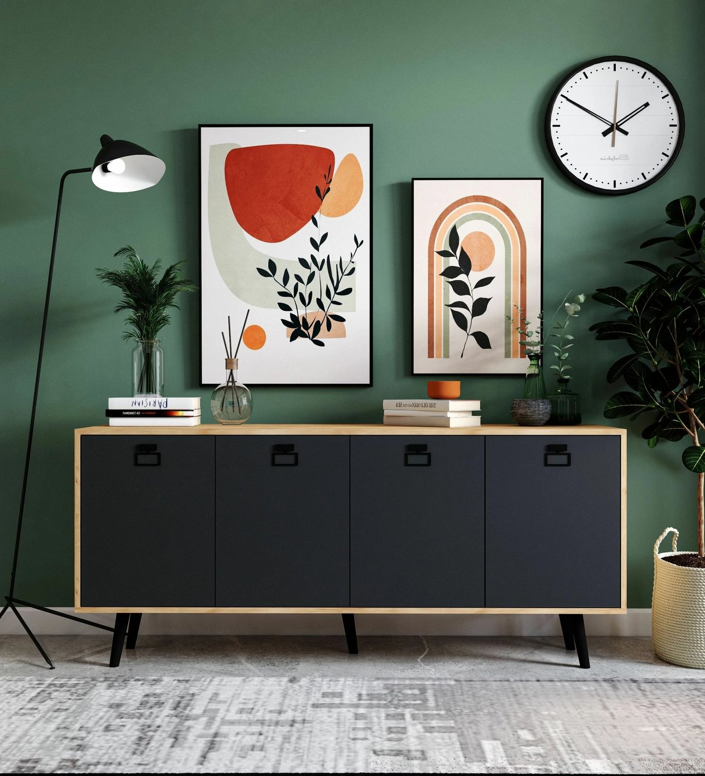 Konsolë moderne Skye Decor, Mirza Modern 180, ngjyrë lis safir dhe antracit