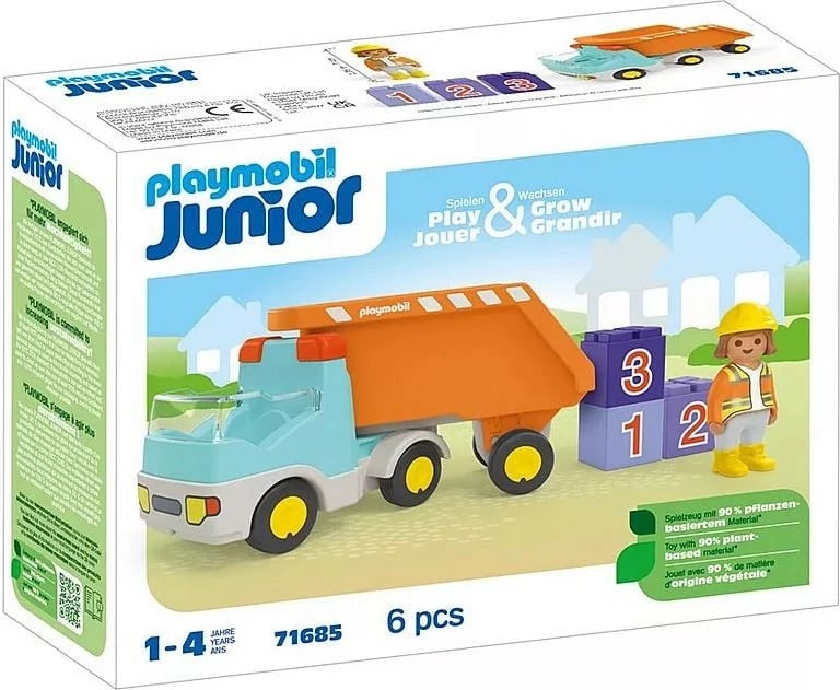 Set lodrash Playmobil Junior 71685 me kamion dhe figurë ndërtuesi, 6 pjesë