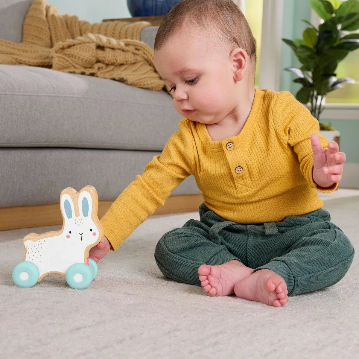 Lodër druri me rrota Fisher Price JDM52, për fëmijë, Mint/E bardhë/Druri