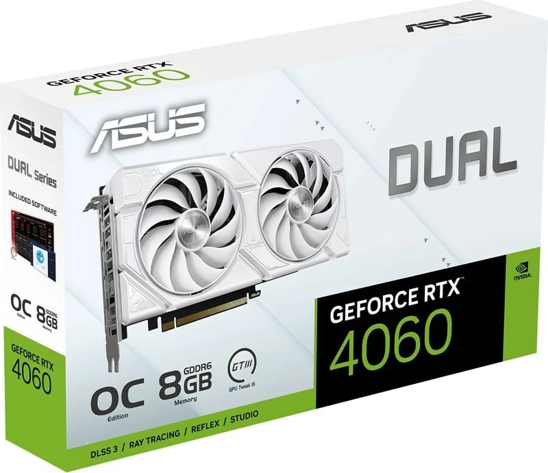 Kartelë grafike ASUS Dual RTX 4060, 8 GB GDDR6, Bardhë