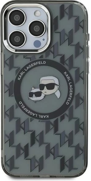 Mbështjellës Karl Lagerfeld IML Monogram Karl & Choupette Head MagSafe për iPhone 15 Pro, Zi