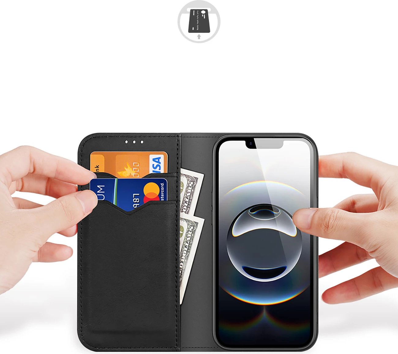 Mbështjellës Dux Ducis Hivo për iPhone 16e, me kapak dhe mbrojtje RFID, e zezë