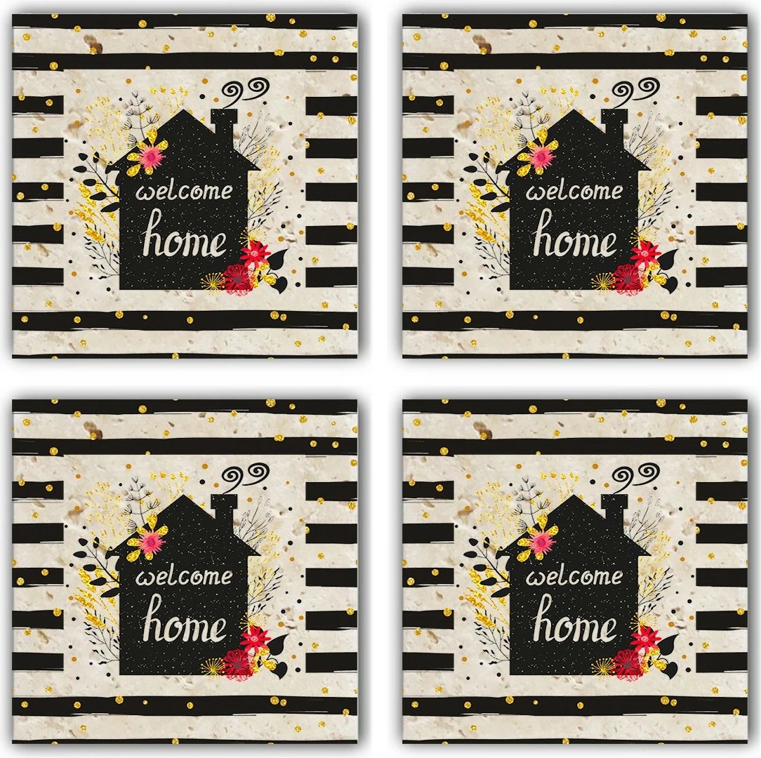Set 4 copë mbrojtëse xhami dekorative, gur natyral, shumëngjyrëshe, Hermia, TBA4505113661
