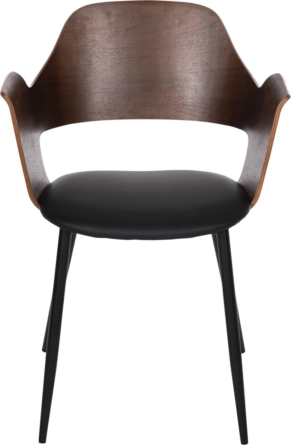 Karrige ngrënieje VELP FH9616.03 dru ngjyrë arre-PU e zezë-këmbë metali të zeza 55,5x50x79H cm., set prej 2 copë